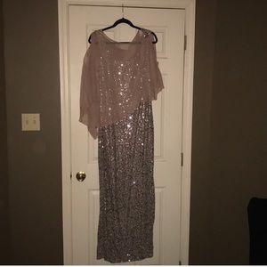 Floorlength Rose Fold Sequence Dress w/ Shaw